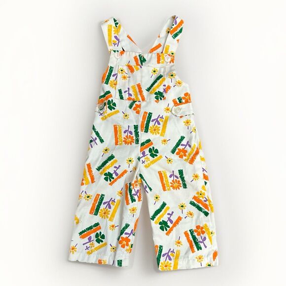 Vintage Tiny Tots Original Overall Size 3-6 Months 70s 80s Orange Yellow Green - Picture 1 of 10